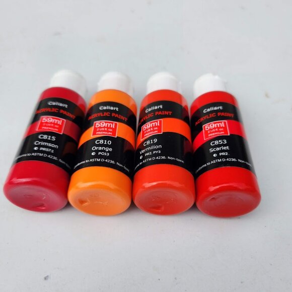 NEW 4 Caliart Acrylic Paint Set Orange Red colors 59ml, 2oz each Art Craft Paint - Picture 4 of 8